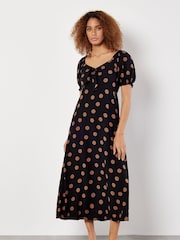 Apricot Black Big Spot Bow Detail Midi Dress - Image 1 of 8