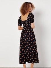 Apricot Black Big Spot Bow Detail Midi Dress - Image 2 of 8