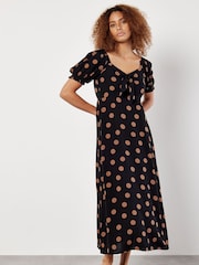 Apricot Black Big Spot Bow Detail Midi Dress - Image 3 of 8