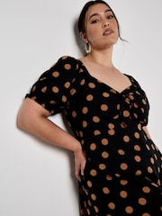 Apricot Black Big Spot Bow Detail Midi Dress - Image 6 of 8