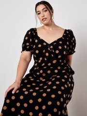 Apricot Black Big Spot Bow Detail Midi Dress - Image 7 of 8