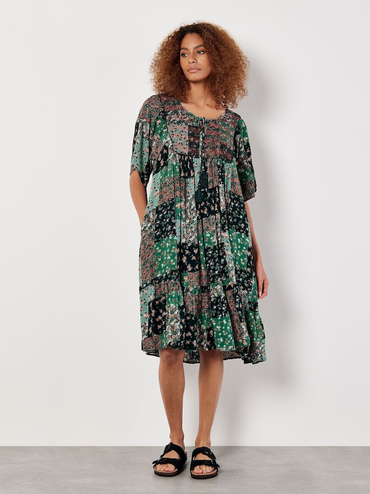 Apricot Green Floral Embroidered Detail Dress - Image 1 of 8