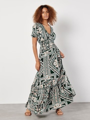 Apricot Green Positano Scarf Print Maxi Dress - Image 1 of 4