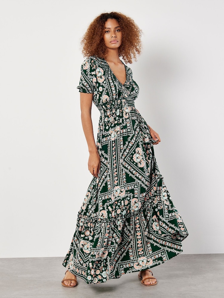 Apricot Green Positano Scarf Print Maxi Dress - Image 1 of 4