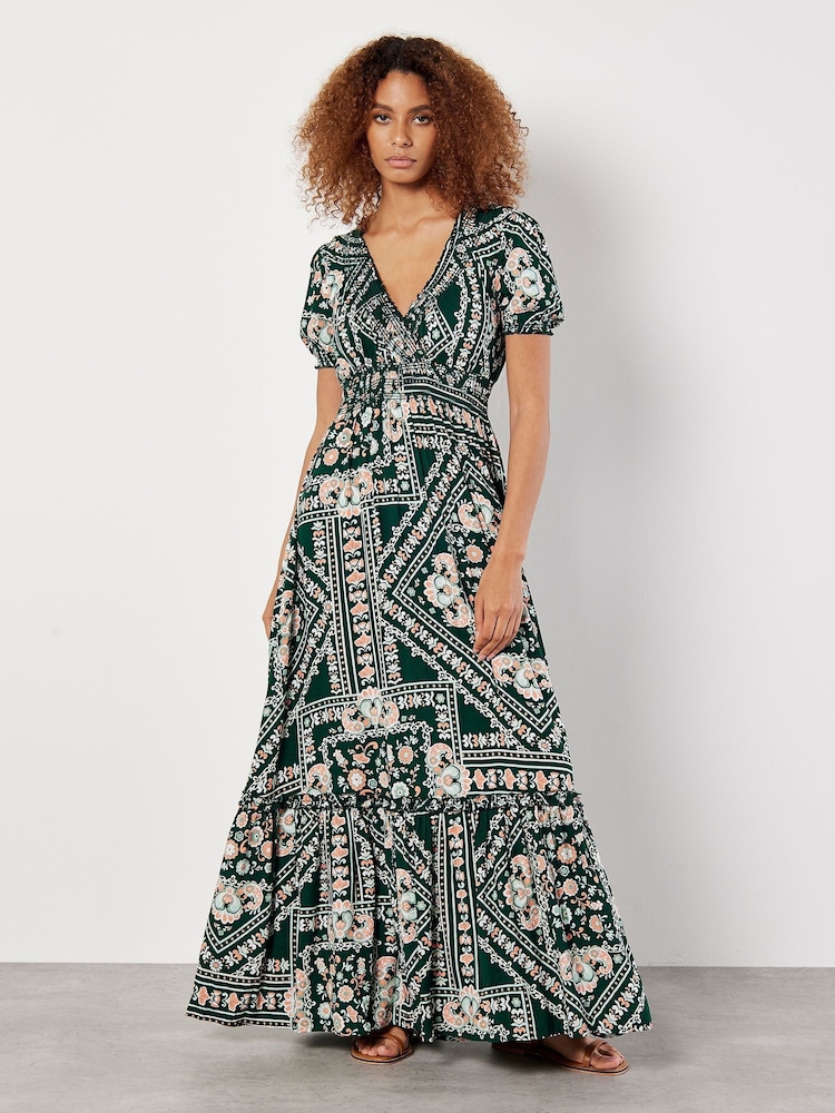 Apricot Green Positano Scarf Print Maxi Dress - Image 2 of 4