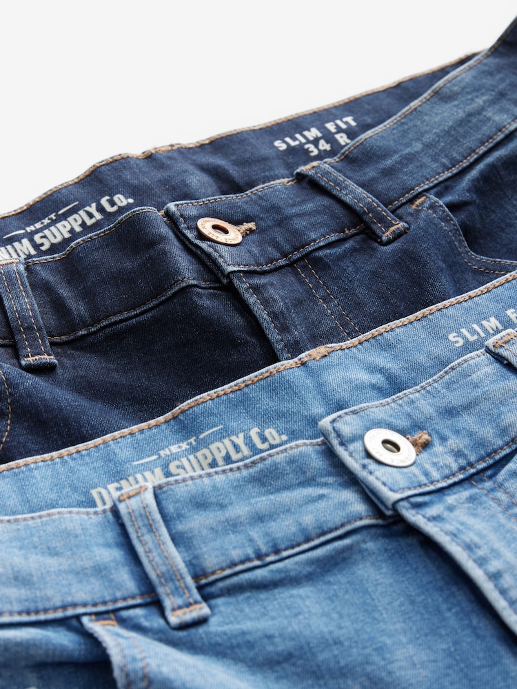 Blue Mid/Blue Light 2 Pack Slim Fit Classic Stretch Jeans - Image 10 of 13