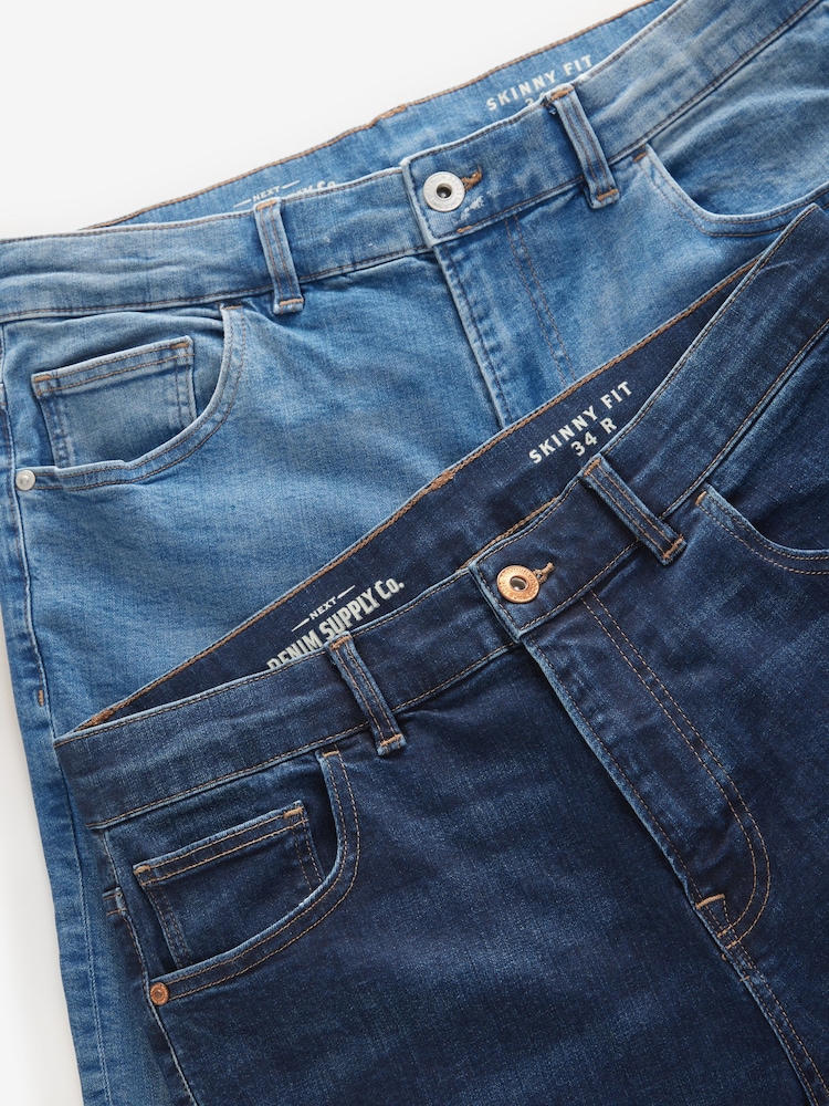Blue Mid/Blue Light 2 Pack Skinny Fit Classic Stretch Jeans - Image 13 of 13