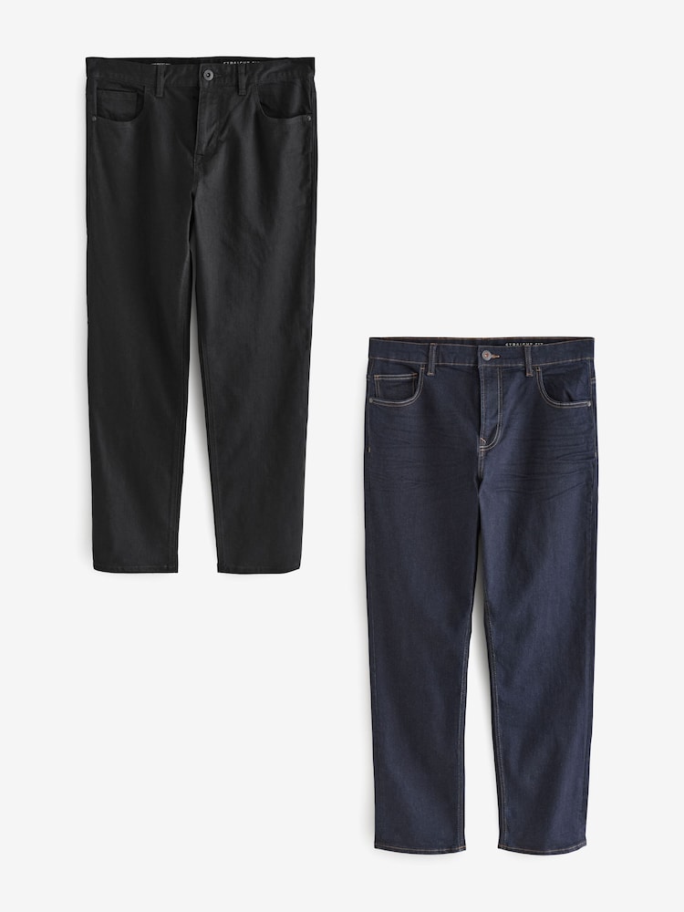 Blue Indigo Rinse/ Black Solid 2 Pack Straight Fit Classic Stretch Jeans - Image 1 of 14