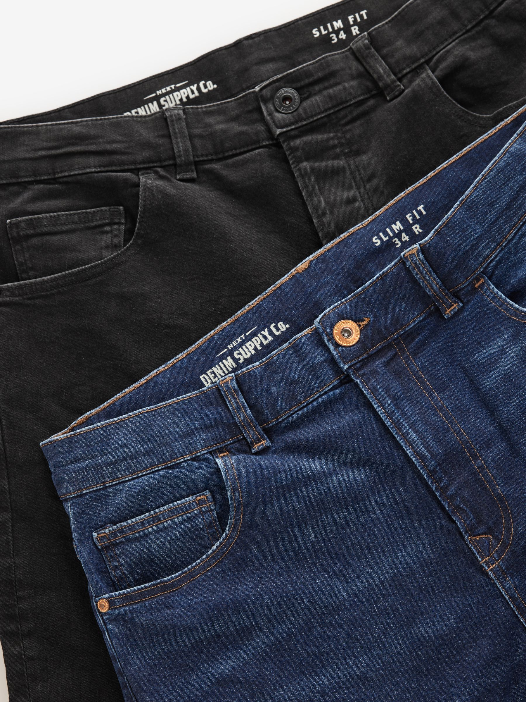 Buy Blue Mid/Black 2 Pack Slim Fit Classic Stretch Jeans from the