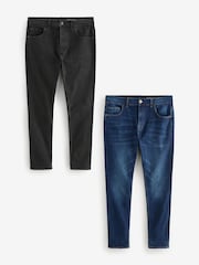 Blue Mid/Black 2 Pack Skinny Fit Classic Stretch Jeans - Image 1 of 12