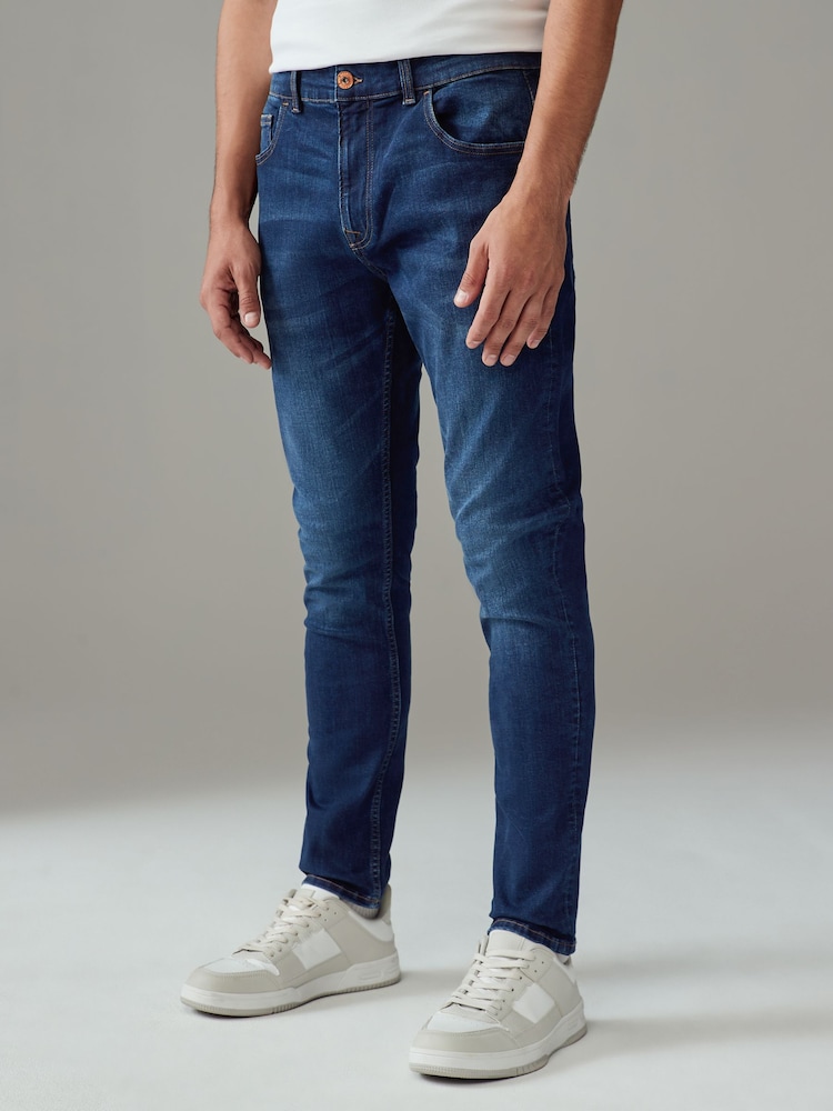 Blue Mid/Black 2 Pack Skinny Fit Classic Stretch Jeans - Image 2 of 12
