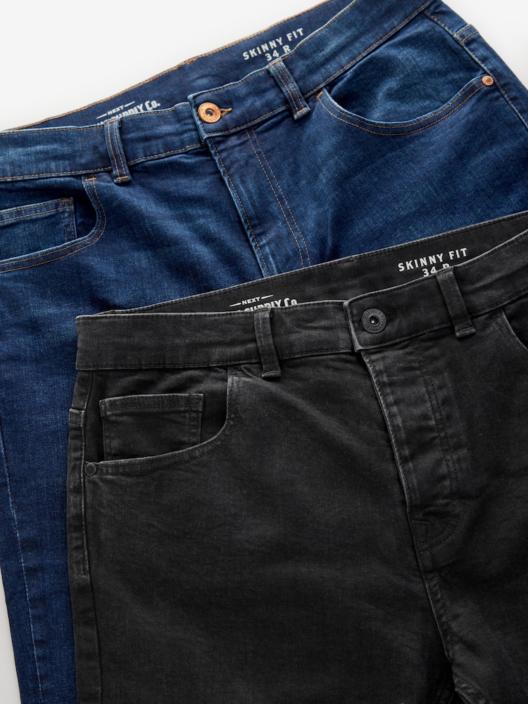 Blue Mid/Black 2 Pack Skinny Fit Classic Stretch Jeans - Image 9 of 12