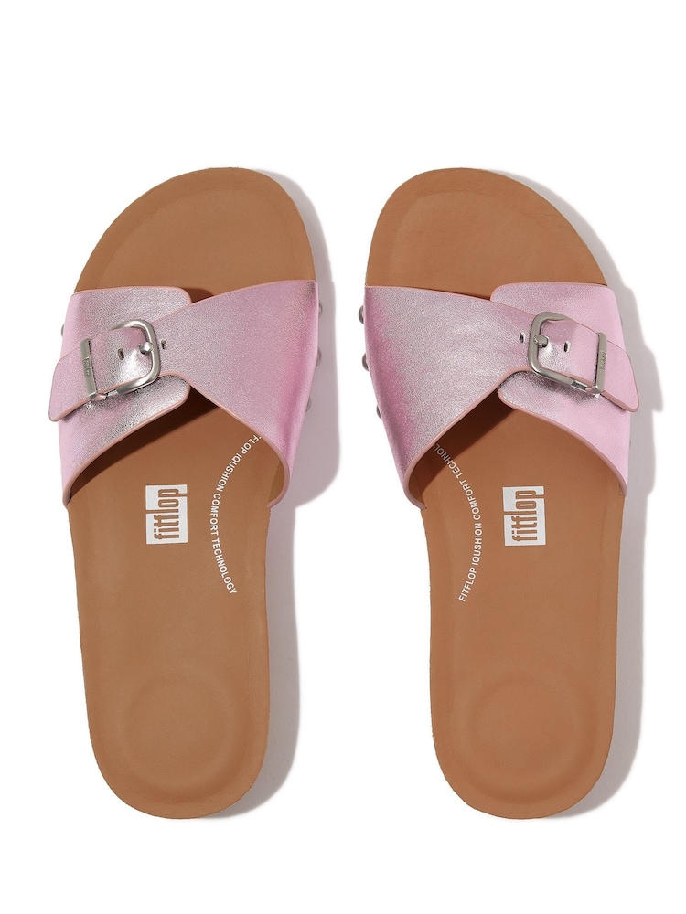 FitFlop Purple Iqushion Adjustable Buckle Metallic Leather Slides - Image 4 of 4
