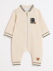 River Island Cream Baby Boys Varsity All-In-One - Image 1 of 4