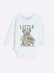 River Island White Baby Boys Bear Graphic Bodysuit - Image 1 of 3