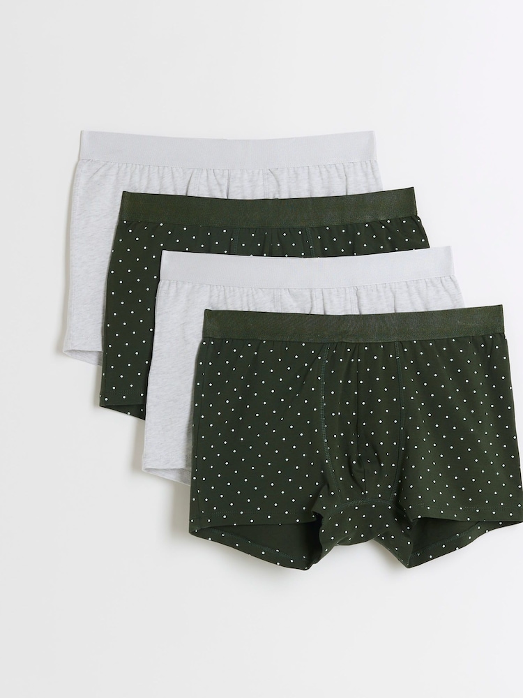River Island Green Plain Spot Trunks 4 pack - Image 1 of 3