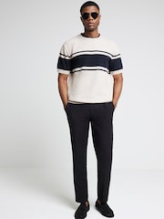 River Island Brown Slim Fit Short Sleeve Boucle Blocked 100% Cotton T-Shirt - Image 1 of 4