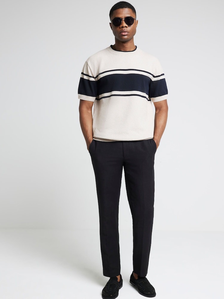 River Island Brown Slim Fit Short Sleeve Boucle Blocked 100% Cotton T-Shirt - Image 1 of 4