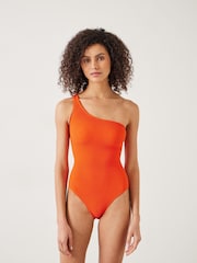 Hush Light Orange Oakley Crinkle One Shoulder Swimsuit - Image 5 of 6