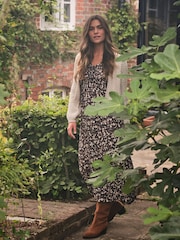 FatFace Libby Black Patterned Midi Dress - Image 1 of 9