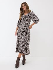 FatFace Libby Black Patterned Midi Dress - Image 2 of 9