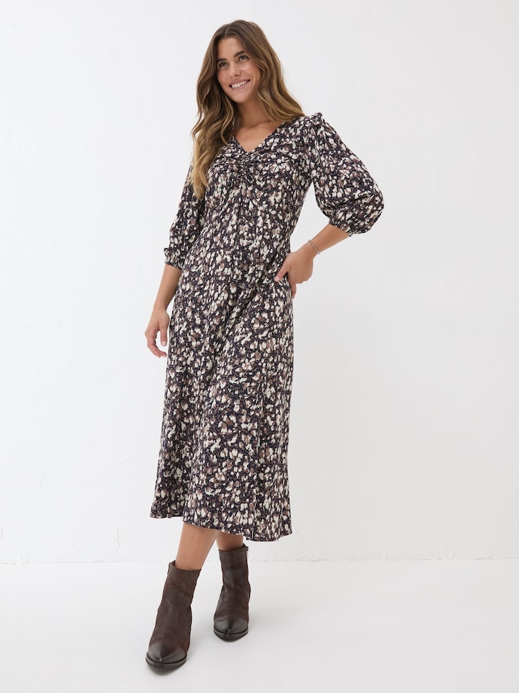 FatFace Libby Black Patterned Midi Dress - Image 2 of 9
