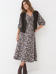 FatFace Libby Black Patterned Midi Dress - Image 4 of 9