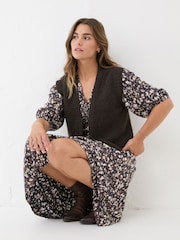 FatFace Libby Black Patterned Midi Dress - Image 5 of 9