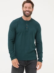 FatFace Teal Blue Nutbourne Henley 100% Cotton T-Shirt - Image 1 of 5