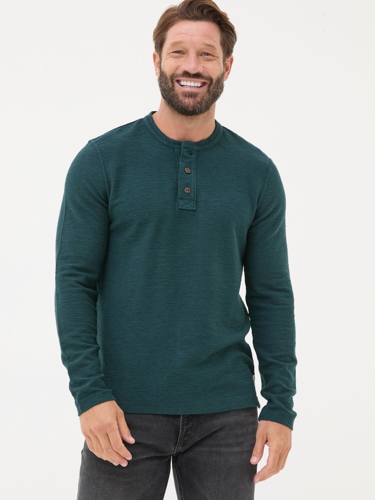 FatFace Teal Blue Nutbourne Henley 100% Cotton T-Shirt - Image 1 of 5