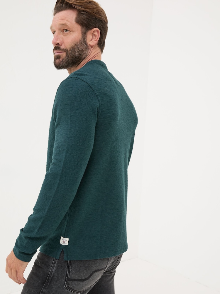FatFace Teal Blue Nutbourne Henley 100% Cotton T-Shirt - Image 2 of 5