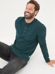 FatFace Teal Blue Nutbourne Henley 100% Cotton T-Shirt - Image 3 of 5
