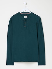 FatFace Teal Blue Nutbourne Henley 100% Cotton T-Shirt - Image 5 of 5