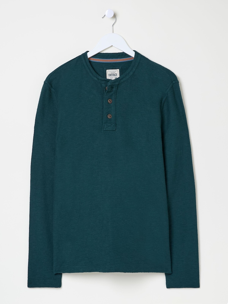 FatFace Teal Blue Nutbourne Henley 100% Cotton T-Shirt - Image 5 of 5