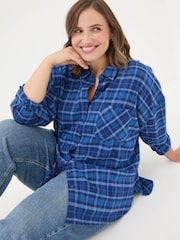 FatFace Blue 100% Cotton Carolin Check Shirt - Image 8 of 9