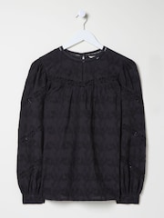 FatFace Black Ana 100% Cotton Detail Blouse - Image 10 of 11