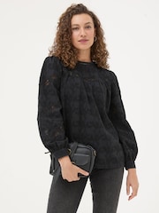 FatFace Black Ana 100% Cotton Detail Blouse - Image 2 of 11