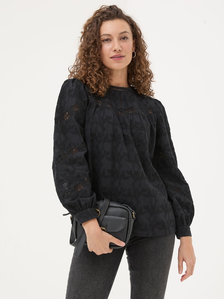 FatFace Black Ana 100% Cotton Detail Blouse - Image 2 of 11