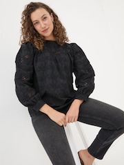 FatFace Black Ana 100% Cotton Detail Blouse - Image 4 of 11