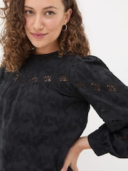 FatFace Black Ana 100% Cotton Detail Blouse - Image 6 of 11