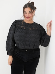 FatFace Black Ana 100% Cotton Detail Blouse - Image 7 of 11
