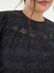 FatFace Black Ana 100% Cotton Detail Blouse - Image 9 of 11