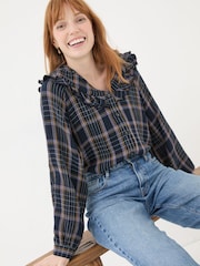 FatFace Navy 100% Cotton Nina Ruffle Blouse - Image 4 of 4