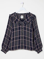 FatFace Navy 100% Cotton Nina Ruffle Blouse - Image 5 of 5