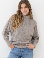 FatFace Light Brown Amara Roll Neck Knitted Jumper - Image 6 of 12