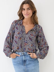 FatFace Dark Navy Lil Print Blouse - Image 1 of 6