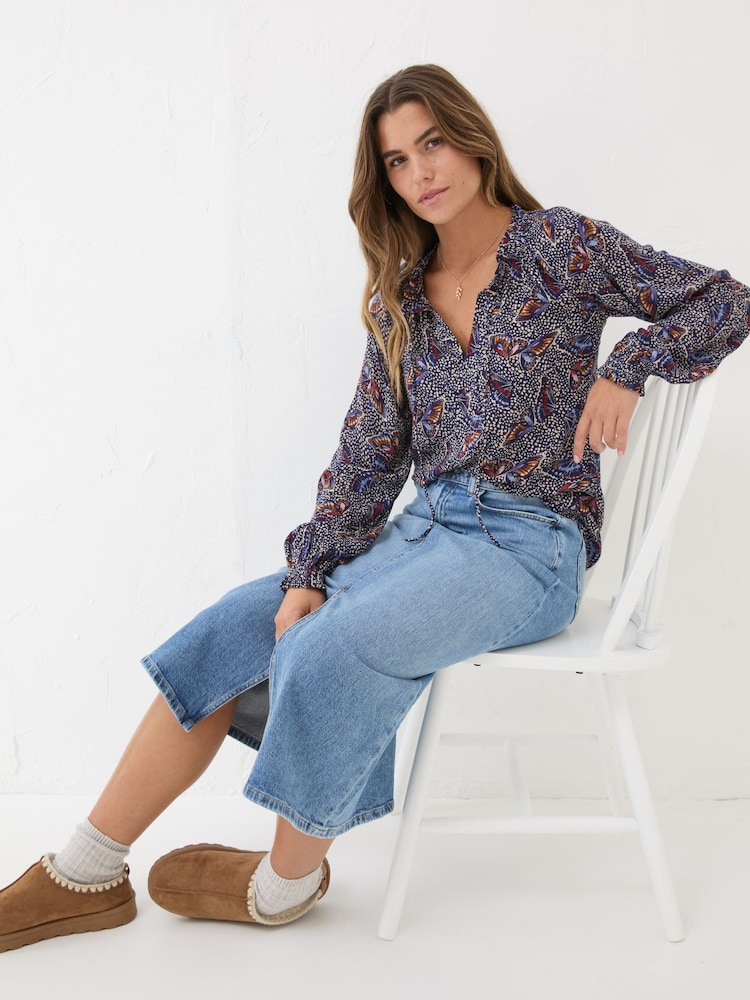 FatFace Dark Navy Lil Print Blouse - Image 2 of 6