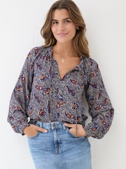 FatFace Dark Navy Lil Print Blouse - Image 4 of 6