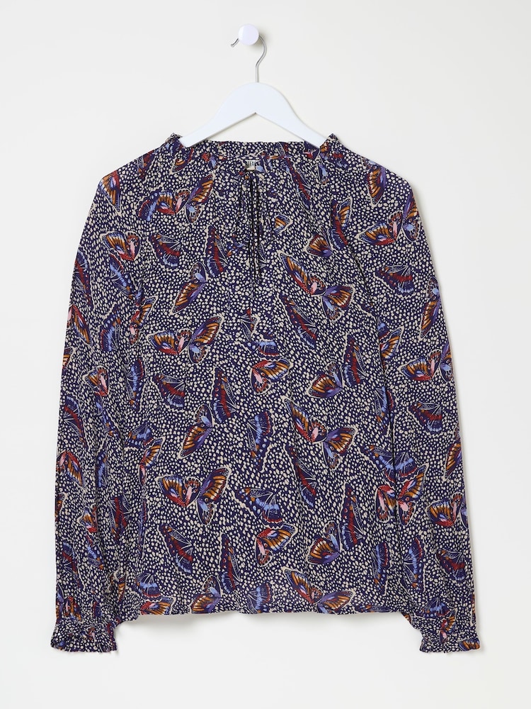FatFace Dark Navy Lil Print Blouse - Image 6 of 6