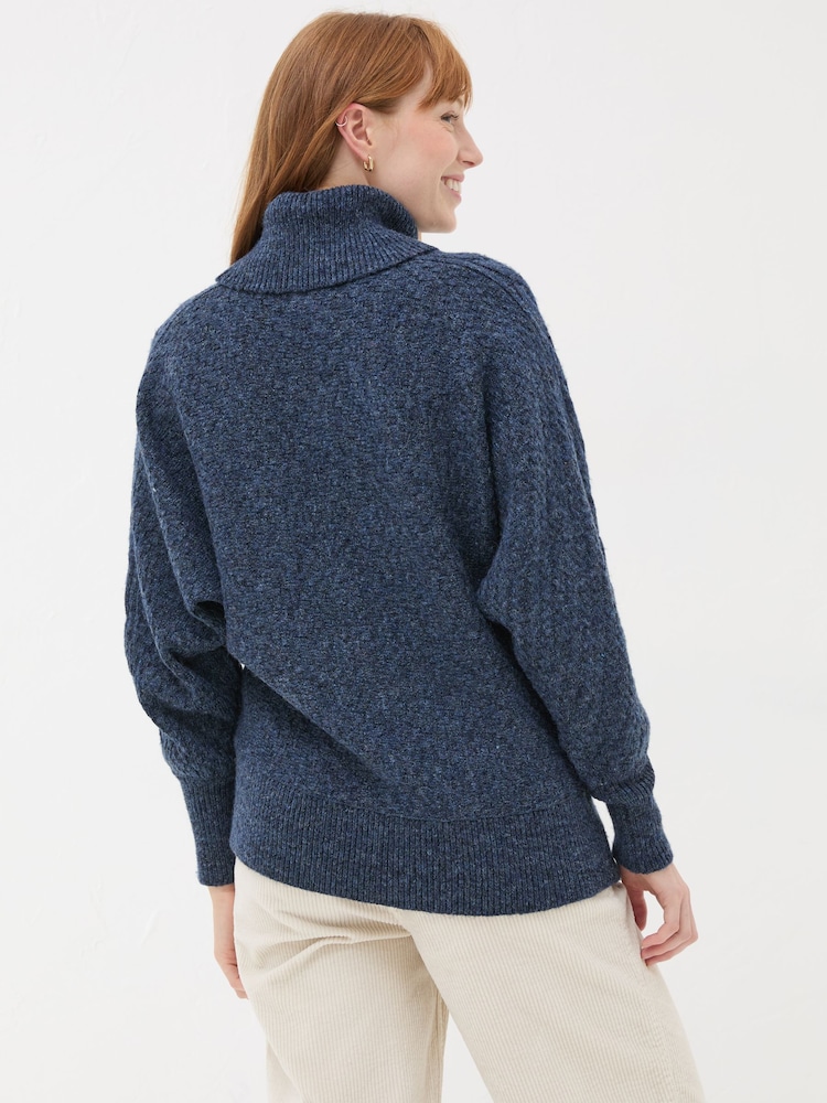 FatFace Navy Amara Roll Neck Knitted Jumper - Image 2 of 5 FatFace Navy Amara Roll Neck Knitted Jumper - Image 2 of 5